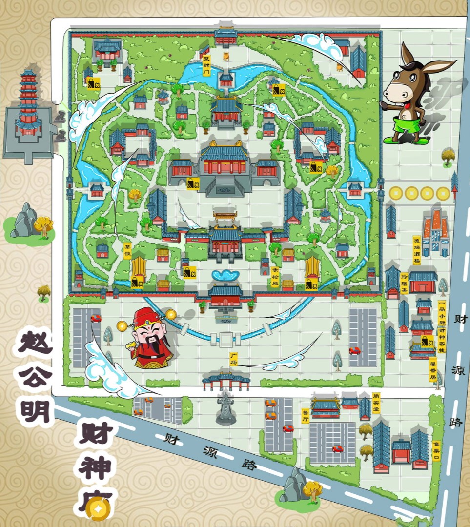 新源寺庙类手绘地图